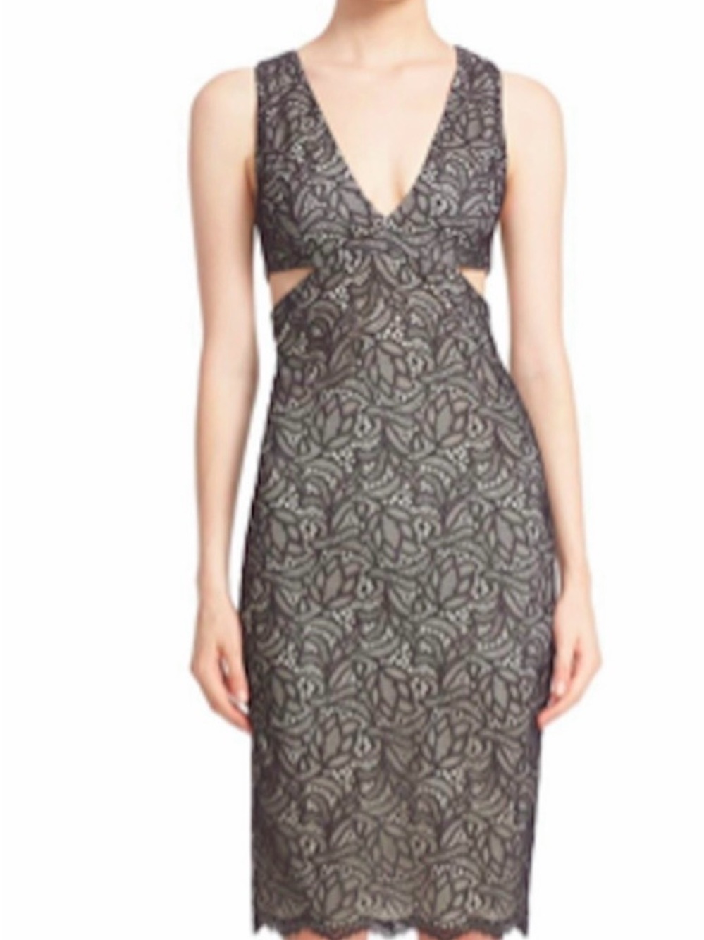 Alice + Olivia Riki black lace cut out sheath dress